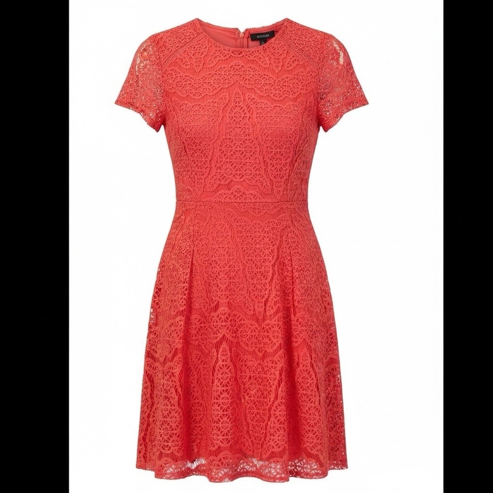 Apt 9 Lace Dress Womens Size 6 Coral Pink Cap Sleeve Lined Fit & Flare